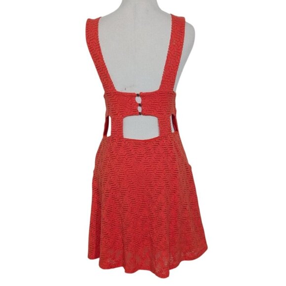 Free People Crochet Dress Womens Size Medium Orange Boho Keyhole Sleeveless - Picture 8 of 11